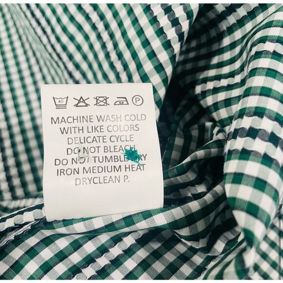 Quieti Mens XXL Plaid Button Down Shirt Fine Cotton Long Sleeve Green White - Picture 9 of 10